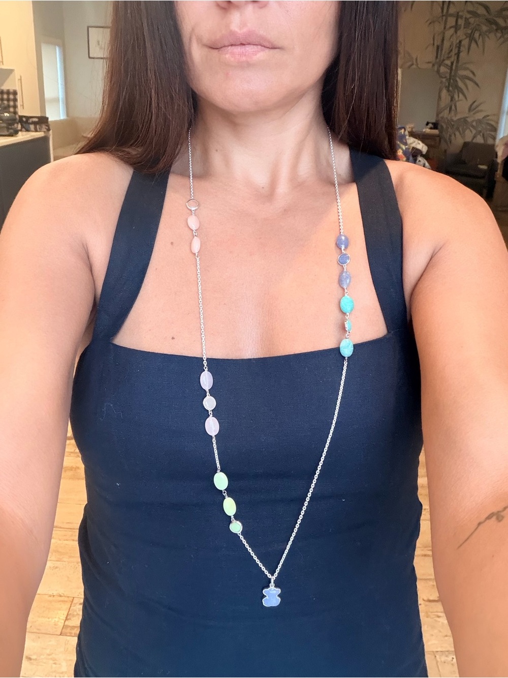 Tous Silver Long Pastel Bead Necklace in Pink, Lavender & Mint - Picture 5 of 16